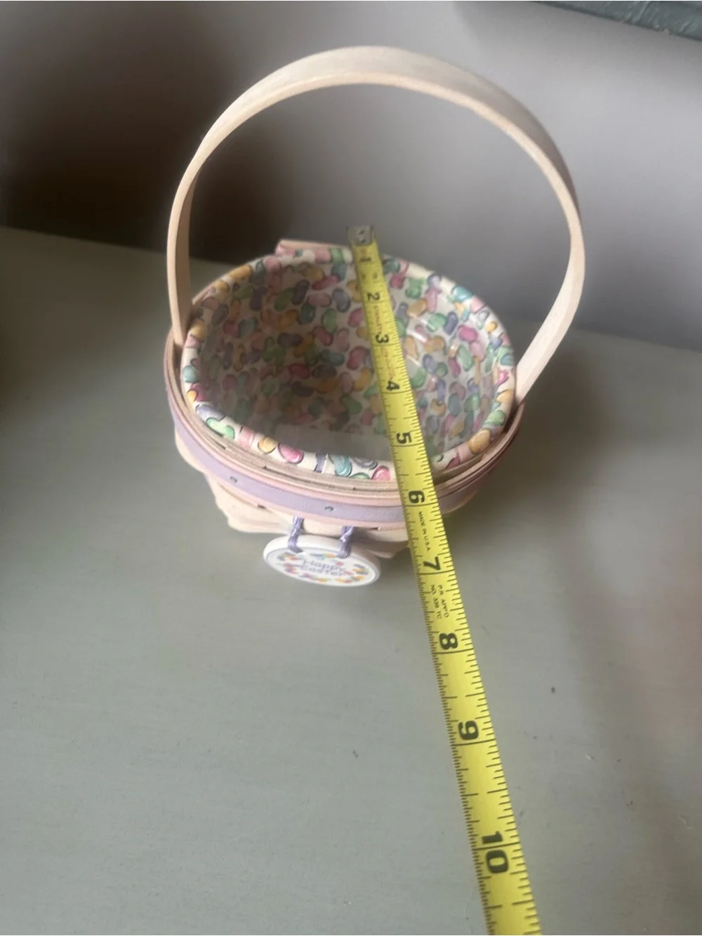 Longaberger small Easter  basket jelly bean liner protector tie on white wash